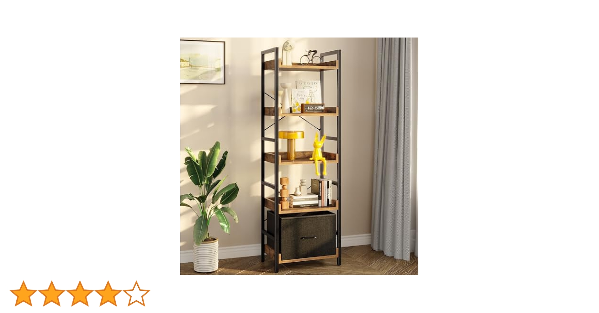 Rolanstar Bookshelf 5 Tier with Removable Drawer, Tall